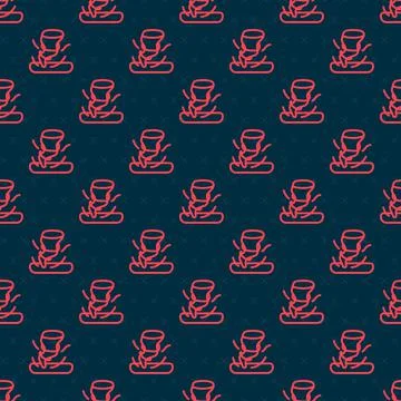 Red line Tornado icon isolated seamless pattern on black background. Cyclone Illustrazione stock
