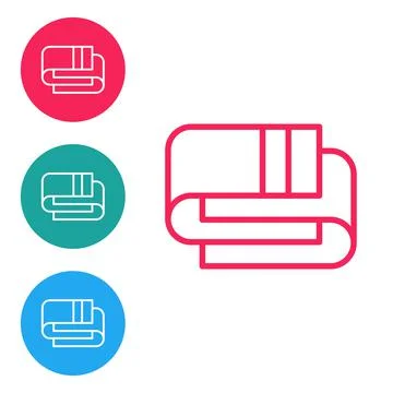 Red line Towel stack icon isolated on white background. Set icons in circle Stock Illustration