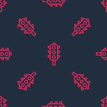 Red line Traffic light icon isolated seamless pattern on black background Illustrazione stock