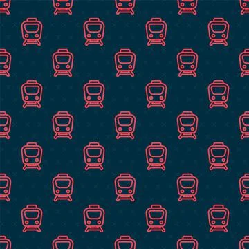 Red line Train icon isolated seamless pattern on black background. Public イラスト素材
