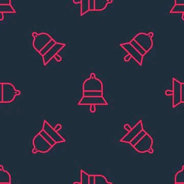 Red line Train station bell icon isolated seamless pattern on black backgroun Stock Illustration