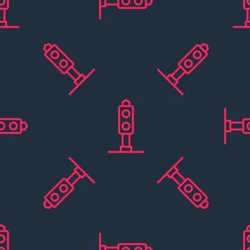 Red line Train traffic light icon isolated seamless pattern on black background Stock Illustration