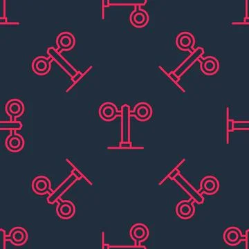 Red line Train traffic light icon isolated seamless pattern on black background Stock Illustration
