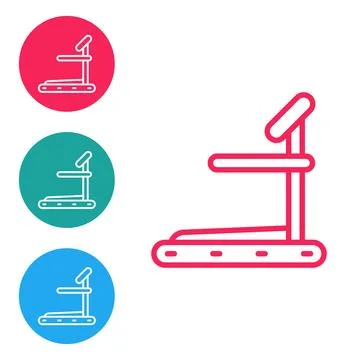 Red line Treadmill machine icon isolated on white background. Set icons in .. Stock Illustration