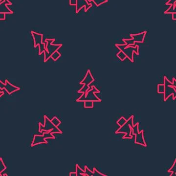 Red line Tree icon isolated seamless pattern on black background. Forest symbol Stock Illustration