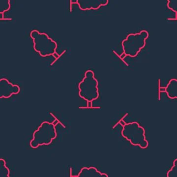 Red line Tree icon isolated seamless pattern on black background. Forest symbol Stock Illustration
