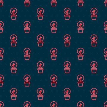 Red line Tree icon isolated seamless pattern on black background. Forest symbol Illustrazione stock