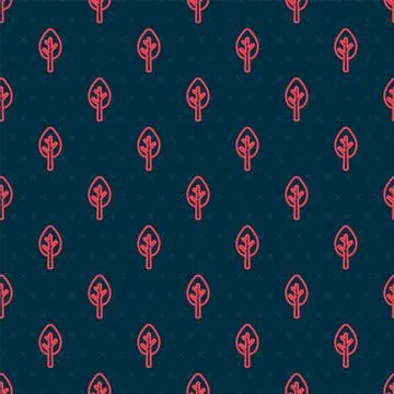 Red line Tree icon isolated seamless pattern on black background. Forest symbol Stock Illustration
