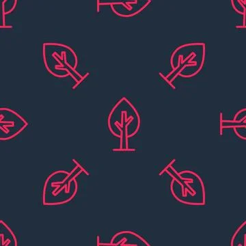Red line Tree icon isolated seamless pattern on black background. Forest sy.. Stock Illustration