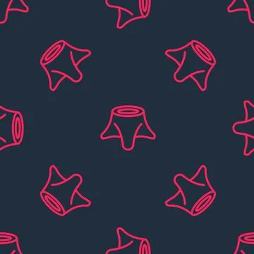 Red line Tree stump icon isolated seamless pattern on black background. Vector Stock Illustration