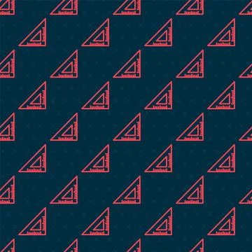 Red line Triangular ruler icon isolated seamless pattern on black background Stockillustratie
