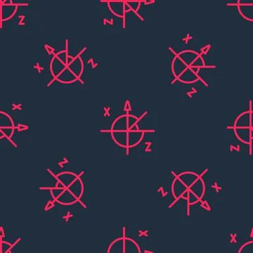 Red line Trigonometric circle icon isolated seamless pattern on black background Stock Illustration