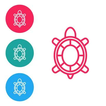 Red line Turtle icon isolated on white background. Set icons in circle buttons Stock Illustration
