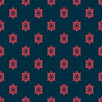 Red line Turtle icon isolated seamless pattern on black background.  Vector Stock Illustration