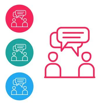 Red line Two sitting men talking icon isolated on white background. Speech Stock Illustration