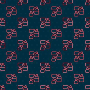 Red line Two sitting men talking icon isolated seamless pattern on black Illustrazione stock