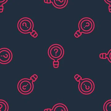 Red line Unknown search icon isolated seamless pattern on black background Illustrazione stock