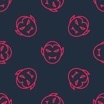 Red line Vampire icon isolated seamless pattern on black background. Happy Ha Stock Illustration