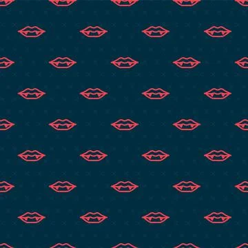 Red line Vampire teeth icon isolated seamless pattern on black background. Happy Stock Illustration