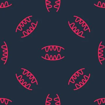 Red line Vampire teeth icon isolated seamless pattern on black background. Happy Illustrazione stock