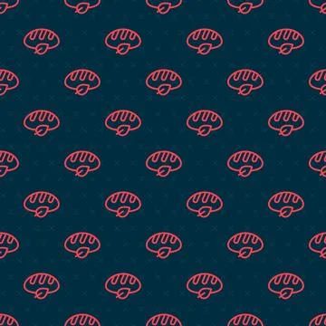 Red line Vegan bread loaf icon isolated seamless pattern on black background. Illustrazione stock