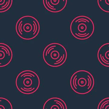 Red line Vinyl disk icon isolated seamless pattern on black background. Vector Illustrazione stock