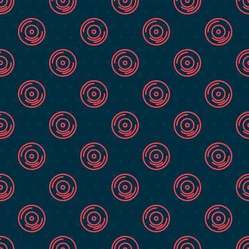 Red line Vinyl disk icon isolated seamless pattern on black background. Vector 스톡 일러스트