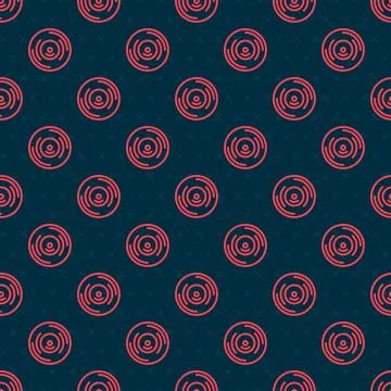 Red line Vinyl disk icon isolated seamless pattern on black background.  Vect Stock Illustration