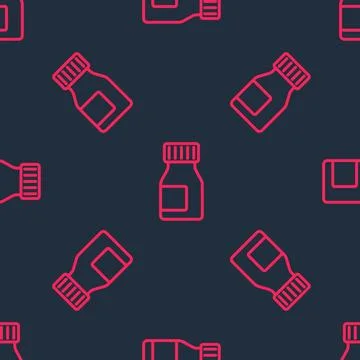 Red line Vitamin complex of pill capsule icon isolated seamless pattern on .. Stock Illustration
