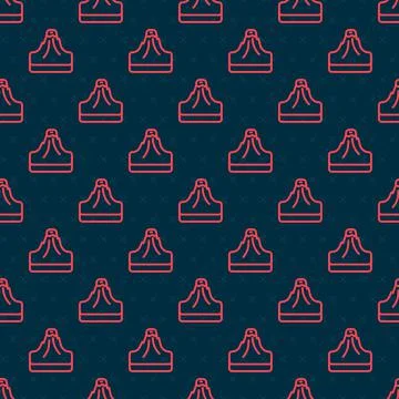 Red line Volcano icon isolated seamless pattern on black background. Vector Stock Illustration