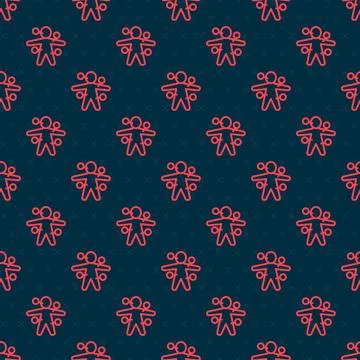 Red line Voodoo doll icon isolated seamless pattern on black background. Vector イラスト素材