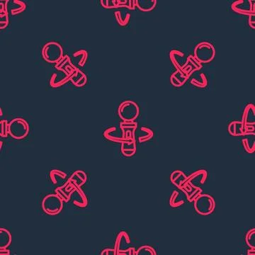 Red line VR controller game icon isolated seamless pattern on black background Stock Illustration