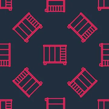 Red line Wardrobe icon isolated seamless pattern on black background. Cupboard Stock Illustration