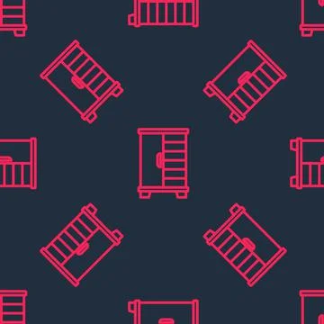 Red line Wardrobe icon isolated seamless pattern on black background. Cupboard Stock Illustration