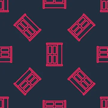 Red line Wardrobe icon isolated seamless pattern on black background. Cupboard Stock Illustration