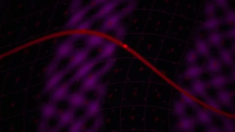 Red Line Wave Motion on Dark Purple Grid Abstract Technology Background Stock Footage 343762545