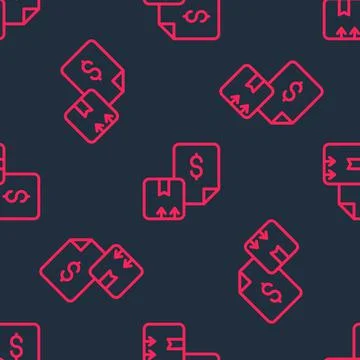 Red line Waybill icon isolated seamless pattern on black background. Vector Stockillustratie