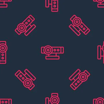 Red line Web camera icon isolated seamless pattern on black background. Chat Illustrazione stock