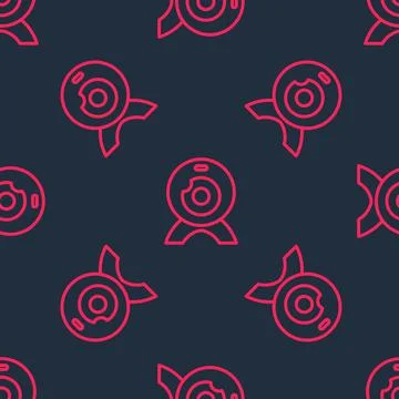 Red line Web camera icon isolated seamless pattern on black background. Chat Stock Illustration