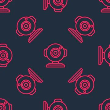 Red line Web camera icon isolated seamless pattern on black background. Chat  Illustrazione stock