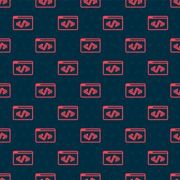 Red line Web design and front end development icon isolated seamless pattern on Stock Illustration