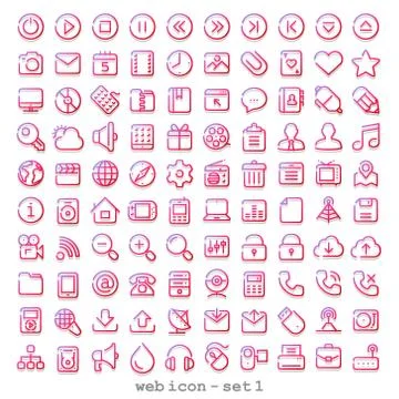 Red line web icon - set Illustrazione stock