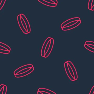 Red line Wedding ring icon isolated seamless pattern on black background. Bride Stock Illustration