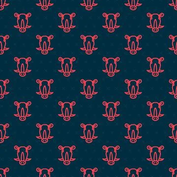 Red line Wild boar head icon isolated seamless pattern on black background Stock Illustration