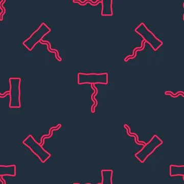 Red line Wine corkscrew icon isolated seamless pattern on black background Stock Illustration
