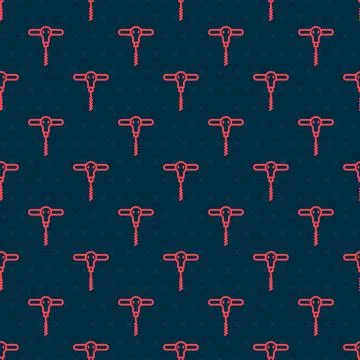 Red line Wine corkscrew icon isolated seamless pattern on black background... Illustration