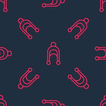 Red line Winter hat icon isolated seamless pattern on black background.  Vect Illustrazione stock