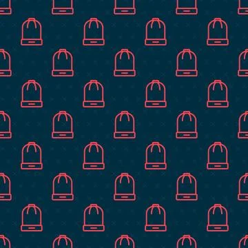 Red line Winter hat icon isolated seamless pattern on black background. Vector 库存插图