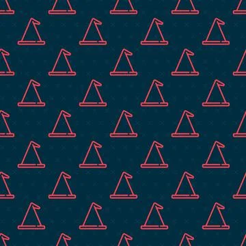 Red line Witch hat icon isolated seamless pattern on black background. Happy Stock Illustration