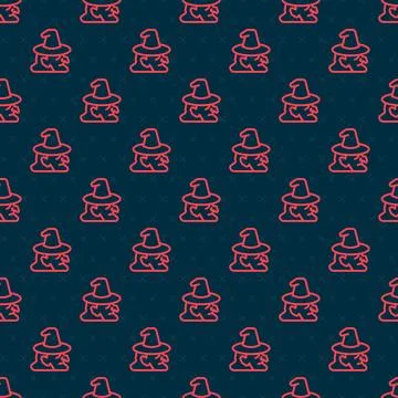 Red line Witch icon isolated seamless pattern on black background. Happy Hall Stock Illustration